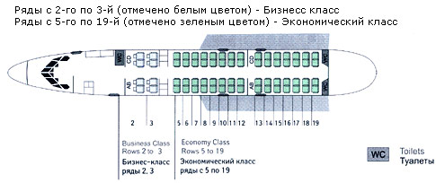Схема салона самолета Ту-134